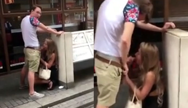 外國男友路邊餵女友吃早餐