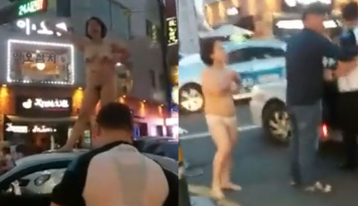 這還得了，韓國女生惹不得，直接在街上脫光衣服嗆聲