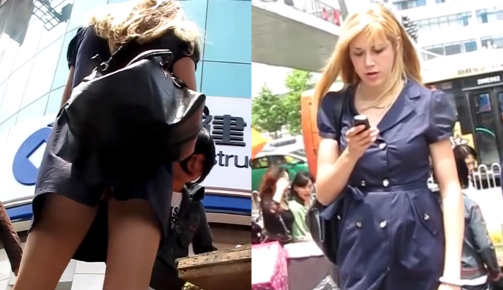 本土街上偷拍別人的馬子 竟然是個沒穿內褲的騷貨！