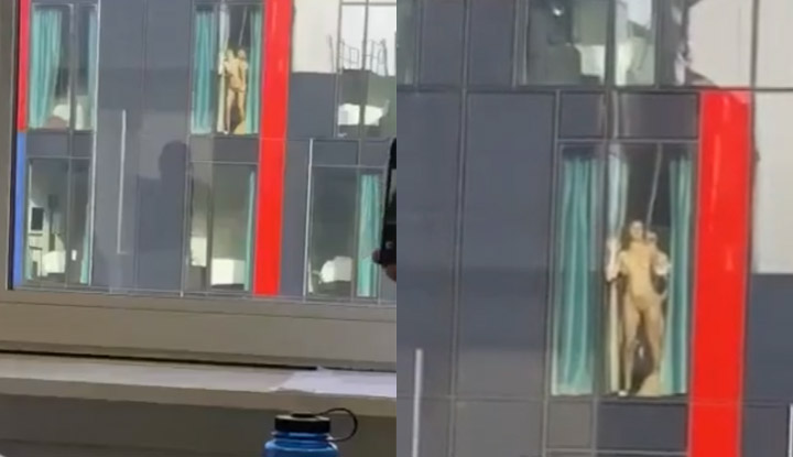 做愛怕沒有人看到？妹子被壓在落地窗上猛幹全被拍下！