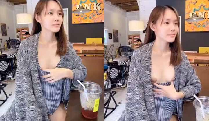 Thai porn Little Kimmy, half Thai, opens milk in the cafe kkimkkimmy Nobla kicks nipples to show people in the shop xxx Big tits, pink nipples, attractive to be red.