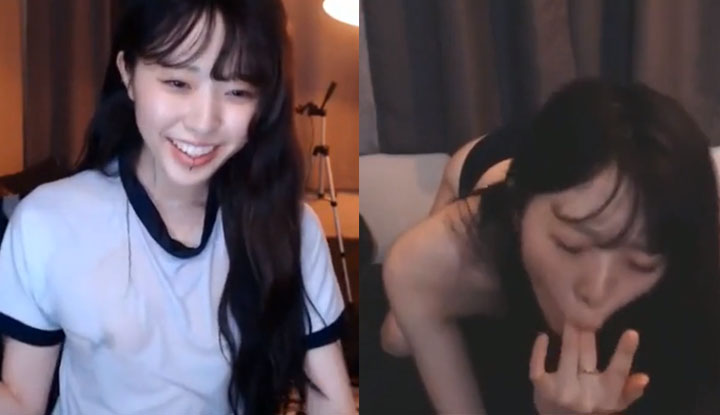 [Korean] Celebrity-faced livestreamer GODLITA is here! Fingering herself, stuffing her mouth, simulating a front and back attack~