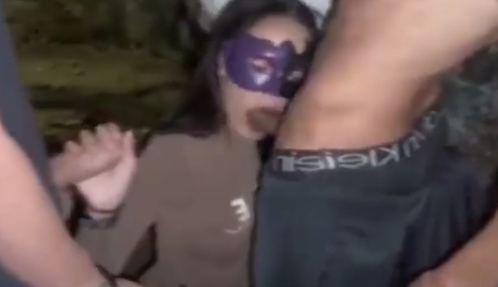 [Western] A masked girl is on a mission - randomly approaching three big dicks on the street, she must extract all their essence before she can go home!