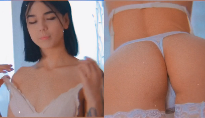 [Western] Euphoriakush, a master on O site, showcases a seductive and alluring beauty with her white stockings and beautiful buttocks.