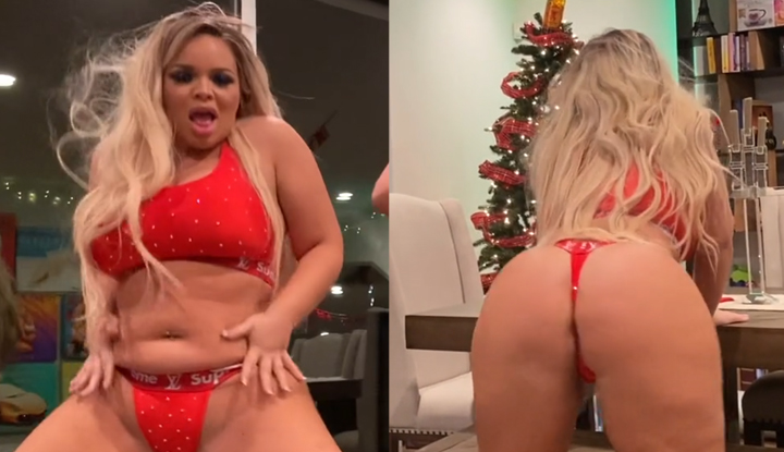Continent Europe/America online goddess Trisha Paytas dances a minimal Christmas ballet, showing off her back arch and chest pop.