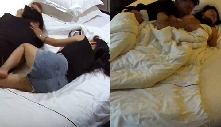 taking the opportunity when her sister fell asleep, she began to stroke her gently, then inserted the wooden stick for softness.