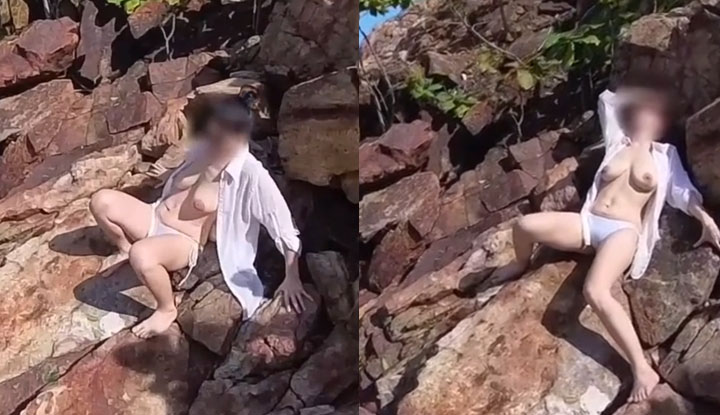 [สิงคโปร์] คู่รักขี้เล่น KLCouple6699 ท้าให้เปลือยกายที่ชายหาด หันหน้าไปทางทะเล โดยเผยหน้าอกและแผ่นหลัง ซึ่งสบายตัวมากจริงๆ