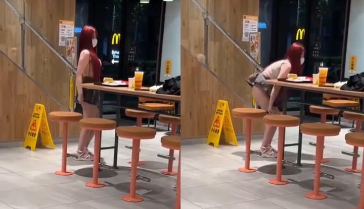 [taiwan] mcdonald's redheaded girl 'taking off her underwear and taking nude photos' video leaked! netizens suspect it's her! @miababy0318ouo