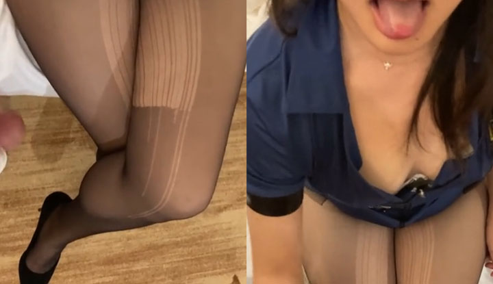 the stocking-clad bitch is so lewd, sticking out her tongue in heat and even giving her owner a handjob.