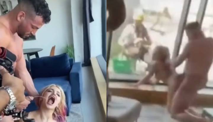 europe/america, at a porn shoot, they accidentally meet a window cleaner. the big window leads the man and woman to act crazy, pose obscenely and fuck passionately. the workers immediately stop working to watch the show!