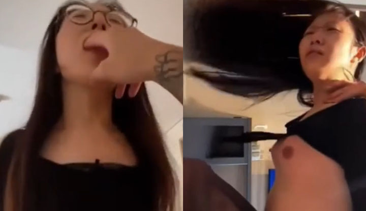 after the muscular man separated the bespectacled woman's black socks and horse for rear entry, he violently penetrated her with his big cock, causing the beautiful woman to continuously orgasm and gasp for air.