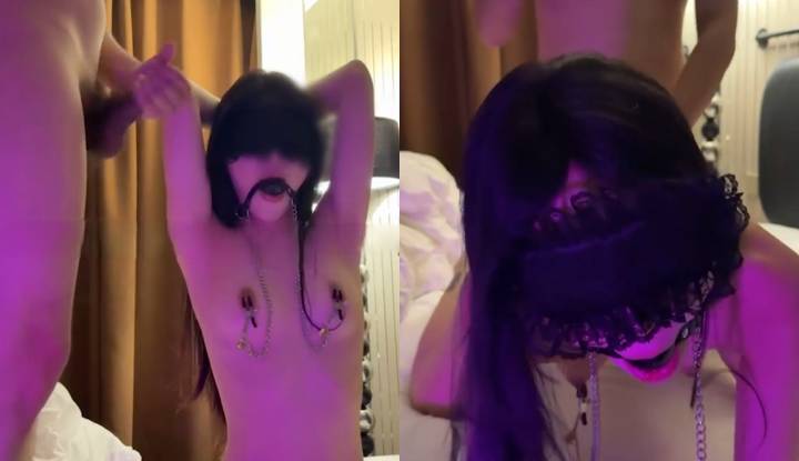 the best slutty wife yigeren33 sm nipple clamp training ball gag stuffed with cherry lips woman riding on top and then fucked hard!