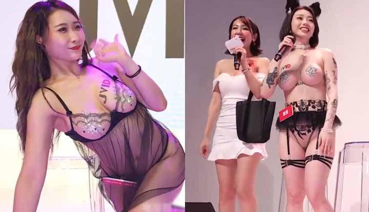 live event scene of domestic av stars: several beautiful girls in transparent nightdresses put on a grand show, twirling and shaking their breasts in a hot, sexy dance. their eyes are extremely alluring!