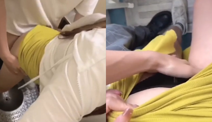 twitter goddess ye zijie teases a young man on a train and takes him to a restroom for sex – her big breasts and pale ass shake fiercely as she caresses and squeezes them – wild, passionate, and raw sex, culminating in a climax in a confined space!