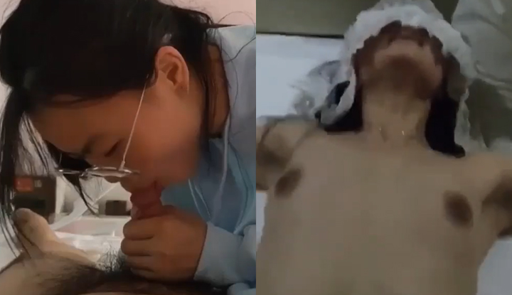 คลิปเซ็กซ์สุดหื่นของนักศึกษาสาว อู๋ ซือฮั่น กับแฟนหนุ่ม! ภาพตัดกันระหว่างสาวแว่นกับแฟนหนุ่มที่เผยใบหน้า การออรัลเซ็กซ์แบบลึกซึ้ง อวัยวะเพศชายขนาดใหญ่สอดใส่เข้าไปในช่องคลอดสีชมพู เสียงครางสุดหื่นกามเทียบได้กับดาราหนังโป๊! 1