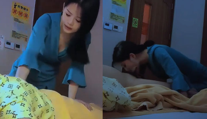 the third-ranking prince enjoys a special treatment late at night with a busty female masseuse, who uses her penis to stroke him up and down, her seductive eyes and lewd words stimulating his senses.