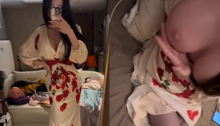 a sexy woman in her pajamas wants to have an orgasm before going to sleep.