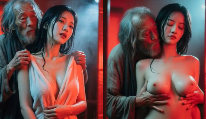 老乞丐覬覦美女人妻的好身材