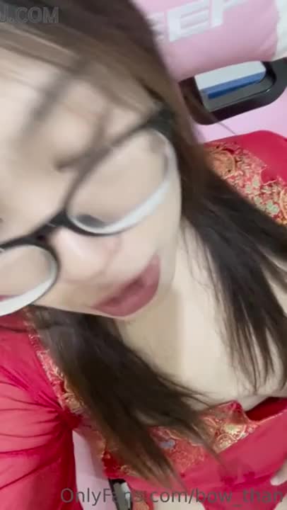 Onlyfans Bow_than, young girl in red dress put her finger on her pussy