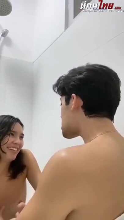 Leaked clip from home A teenage couple having fun in the bathroom, grabbing their boyfriend's cock and jerking it until they're horny.