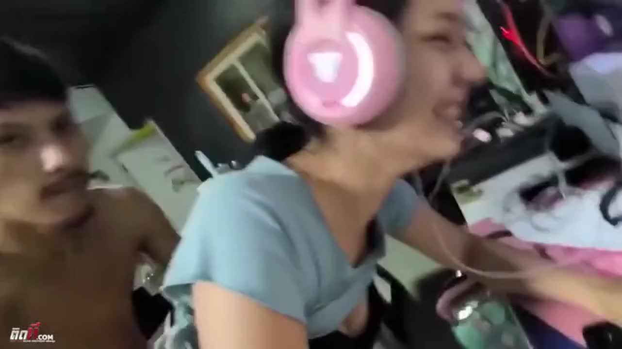 A beautiful woman is sitting at the computer. Her ex-husband comes, fondles her breasts, and then starts having sex with her. She stands up in a doggy style position, gets penetrated, and then takes off her shirt.